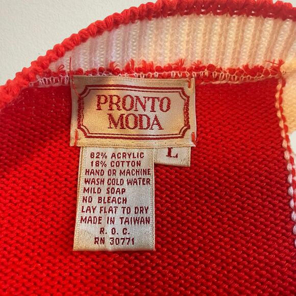 Vintage 1970s red white grid sweater Pronto Moda preppy light academia professor - Picture 5 of 5